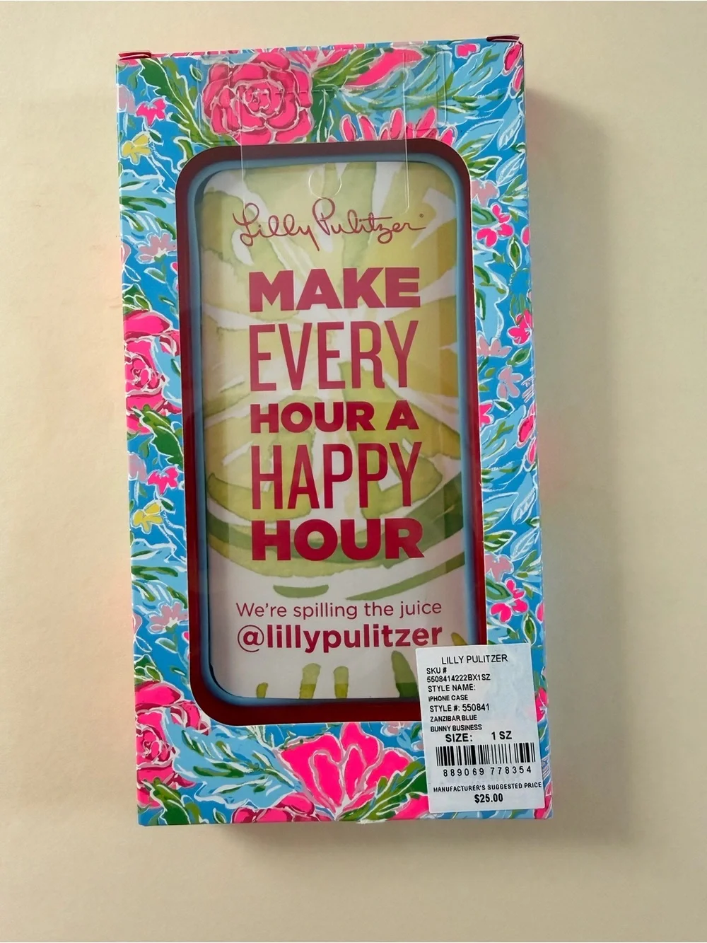 Lilly Pulitzer Pink Floral iPhone 11 Pro Protective Case with Blue Background